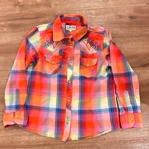 Back In The Saddle Womens Embroidered Pearl Snap Button Long Sleeve Sz L